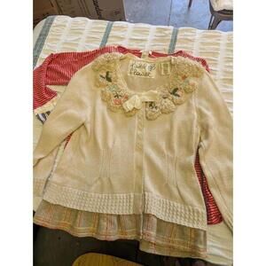 Field Flower Women's Cardigan Sweater Ivory Embellish Collar Neck Flowers